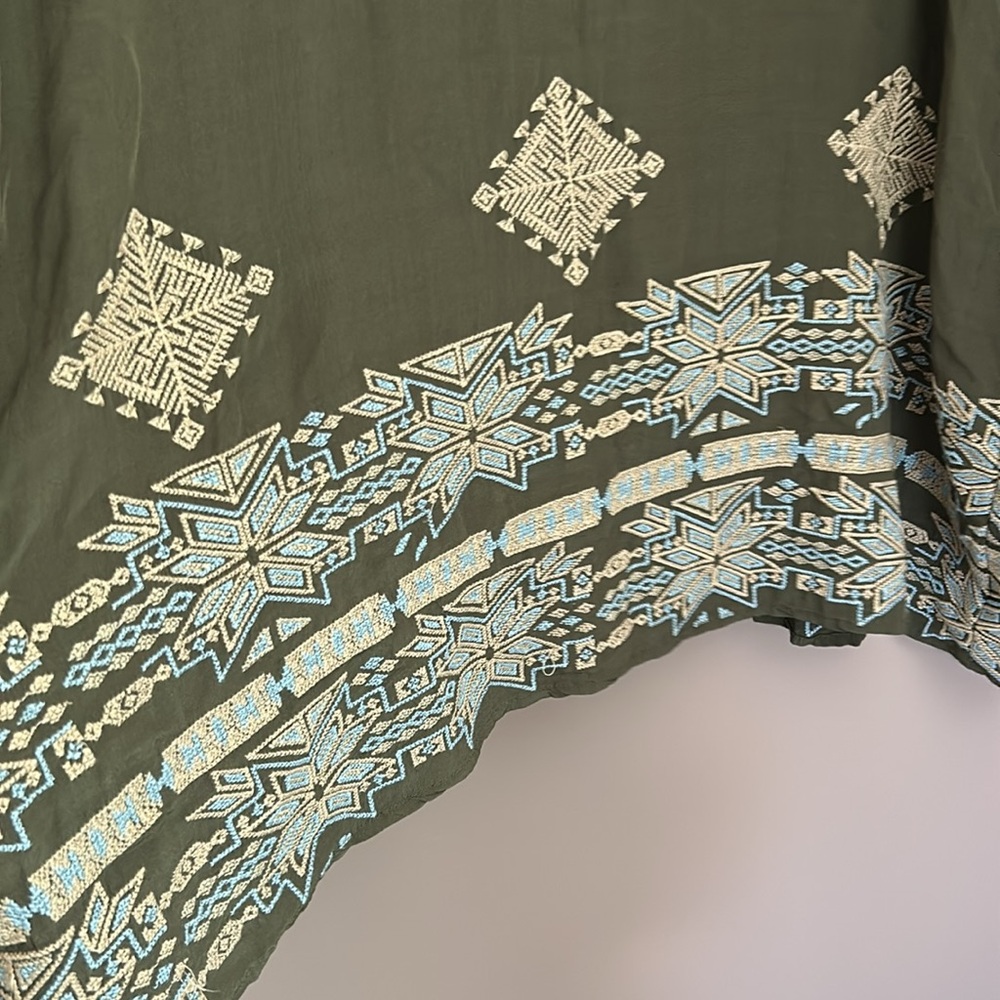 Driftwood Green Joelle Embroidered Open Front Kimono Pockets Size Large - Picture 3 of 10